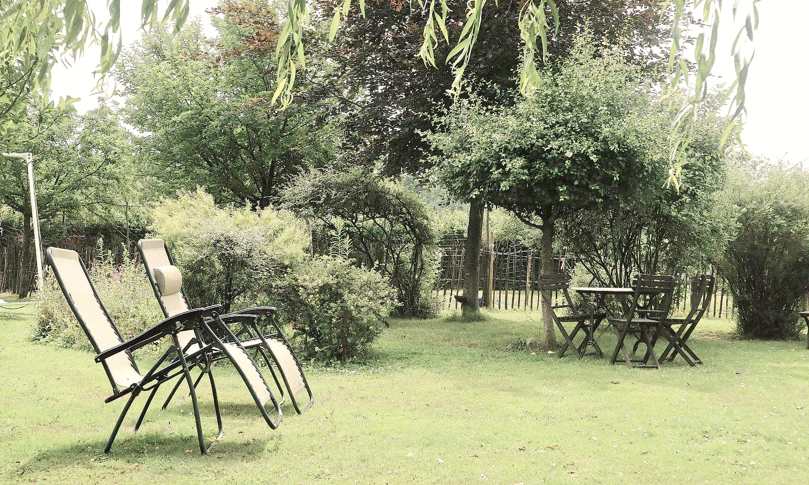 Chaises longues dans le jardin en été, Biogîte de Durbuy